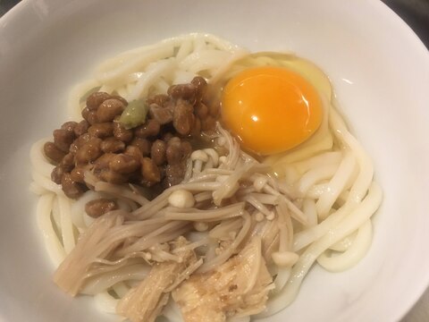 えのきと納豆の釜玉うどん